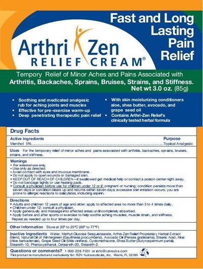 Arthri Zen Relief label.jpg Arthri Zen Relief Cream label - Arthri Zen Relief label
